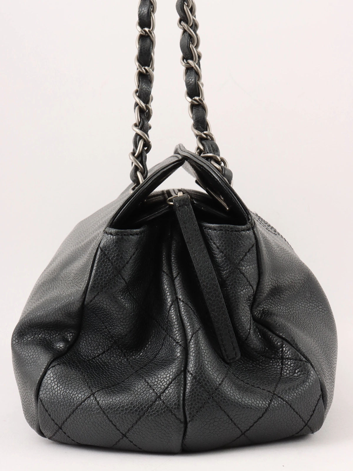 2009 Caviar Skin CC Mark Stitch Chain Tote Bag Black