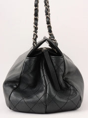 2009 Caviar Skin CC Mark Stitch Chain Tote Bag Black