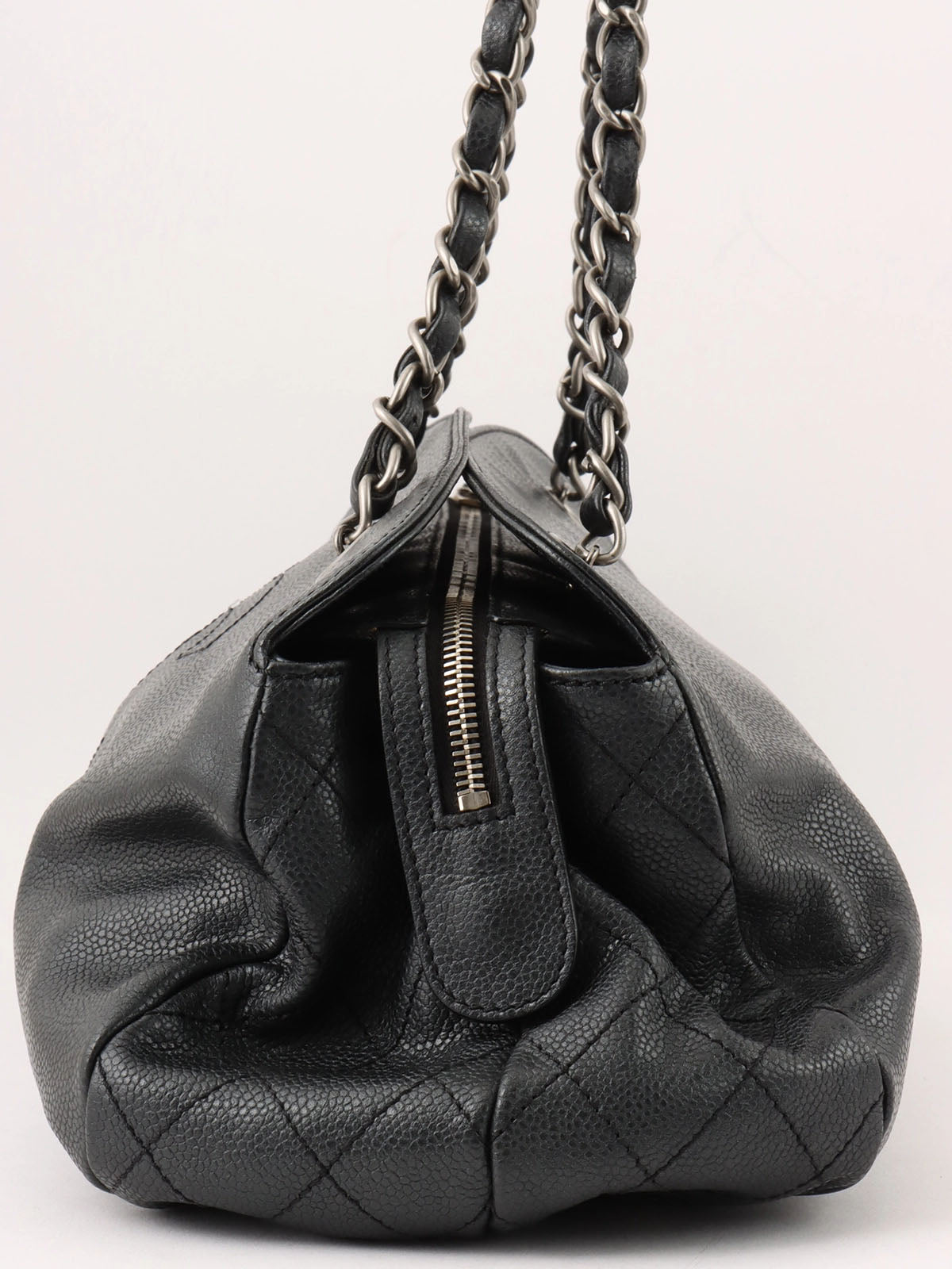 2009 Caviar Skin CC Mark Stitch Chain Tote Bag Black