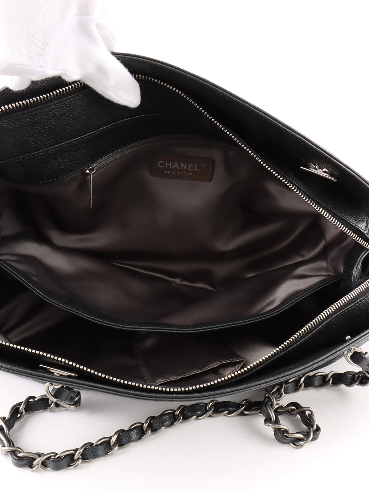 2009 Caviar Skin CC Mark Stitch Chain Tote Bag Black
