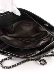 2009 Caviar Skin CC Mark Stitch Chain Tote Bag Black