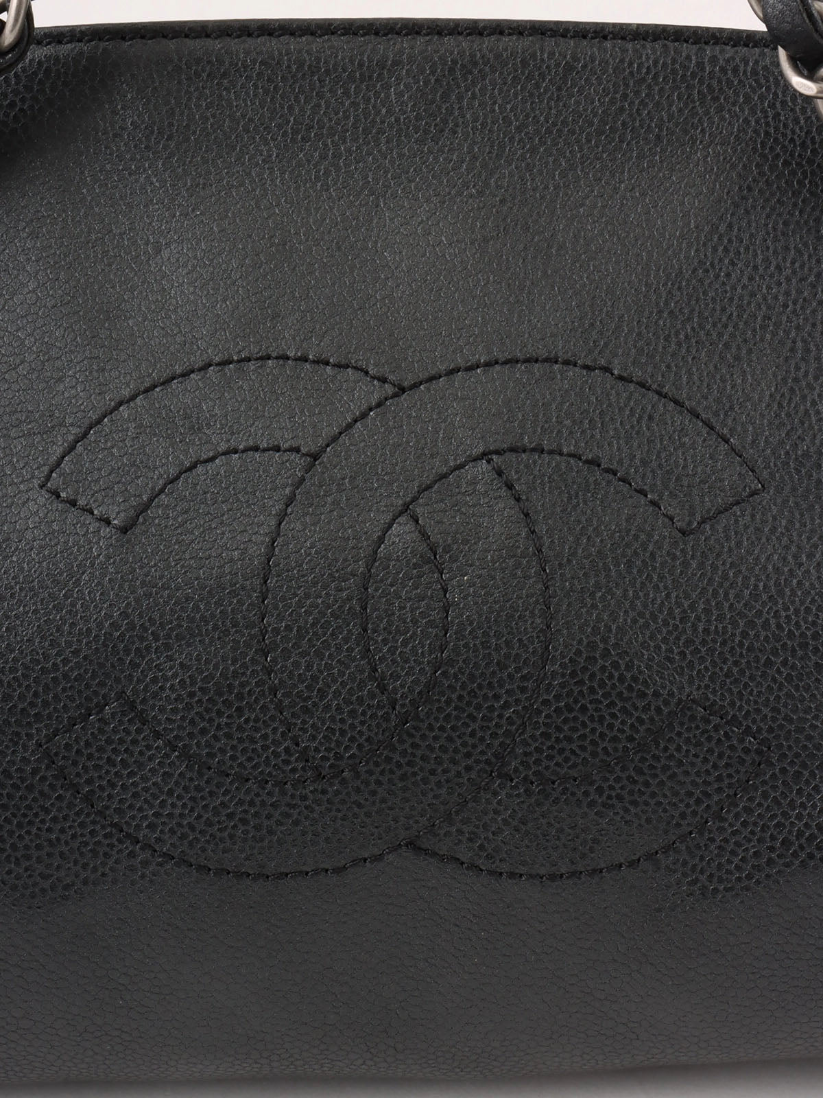 2009 Caviar Skin CC Mark Stitch Chain Tote Bag Black