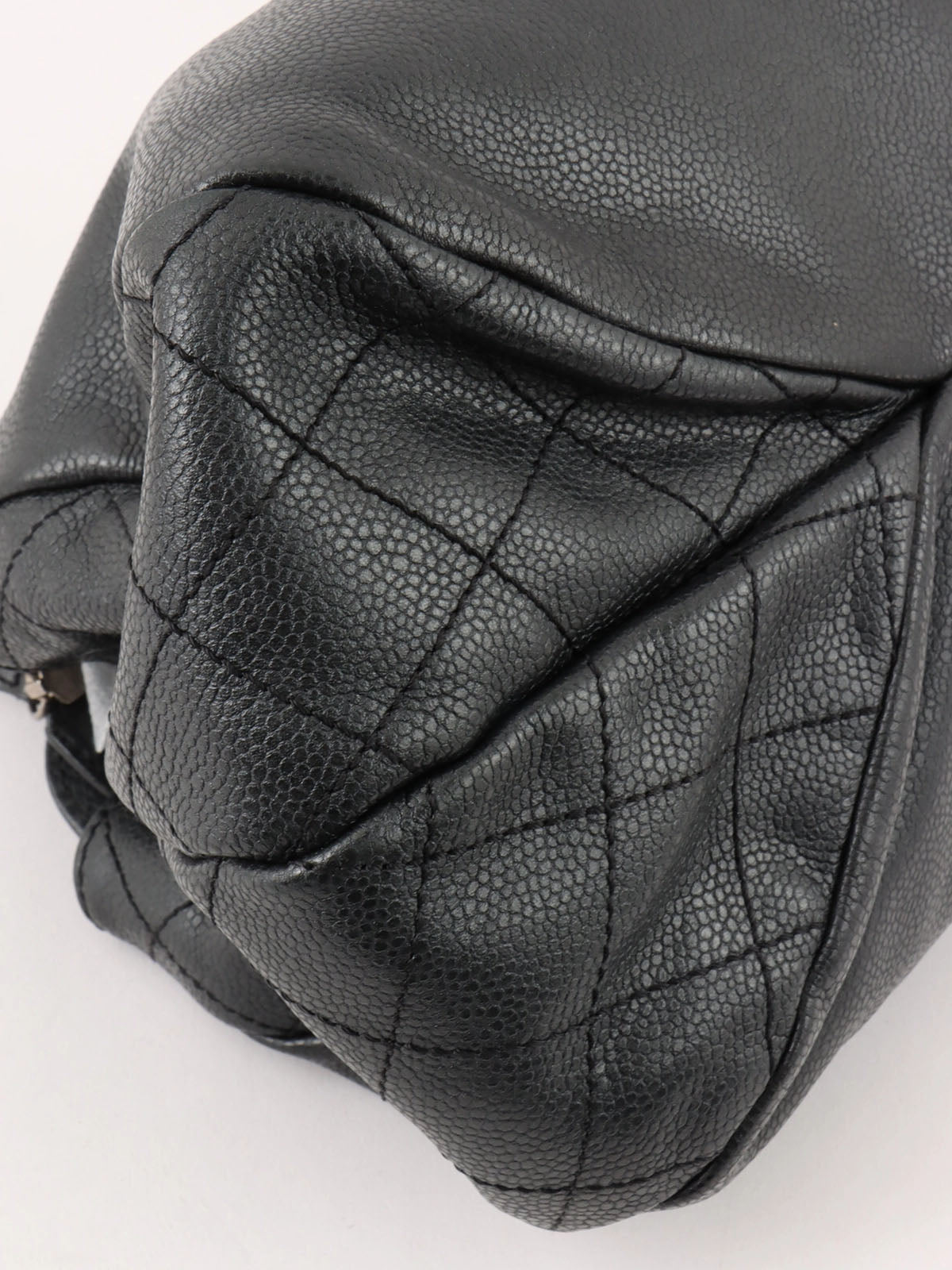 2009 Caviar Skin CC Mark Stitch Chain Tote Bag Black