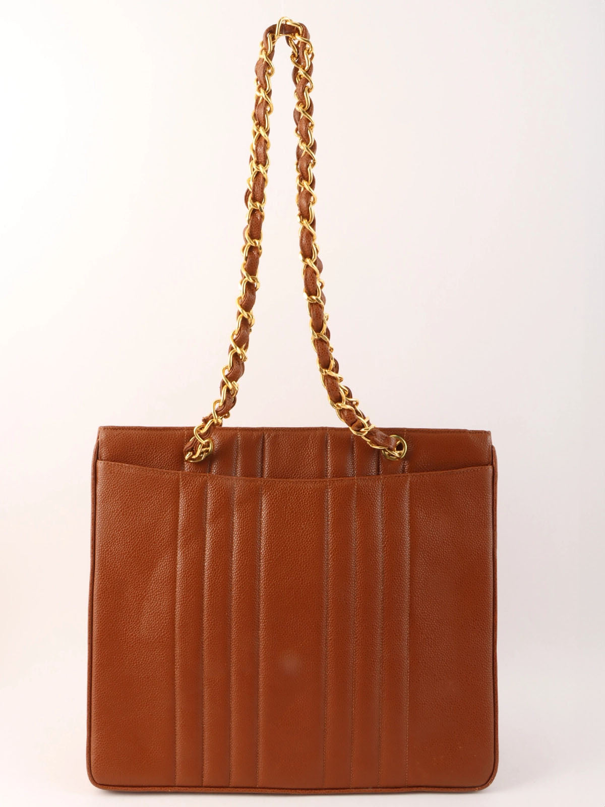 1992 Mademoiselle Caviar Skin Stitch CC 旋锁链条托特包(驼色)