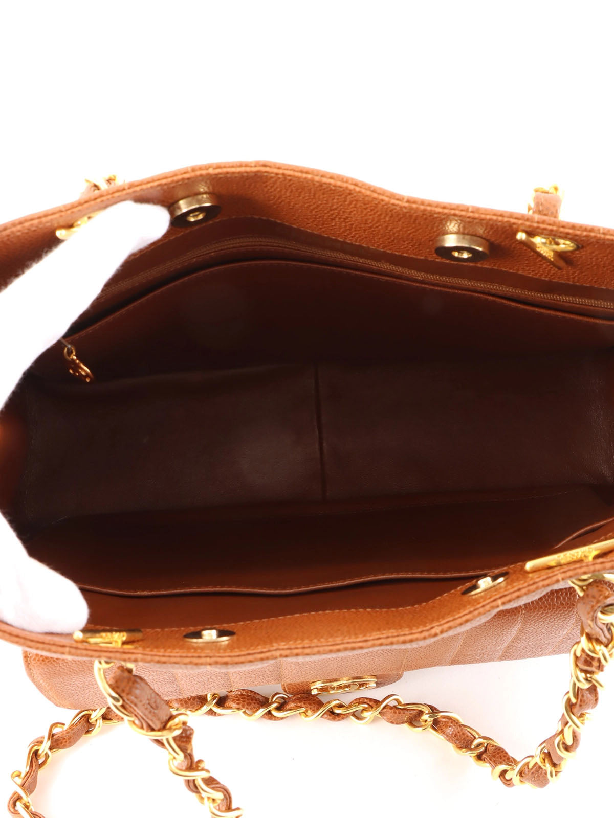 1992 Mademoiselle Caviar Skin Stitch CC 旋锁链条托特包(驼色)