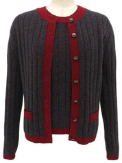 1997 Cashmere CC Mark Button Knit Ensemble in Navy/Bordeaux