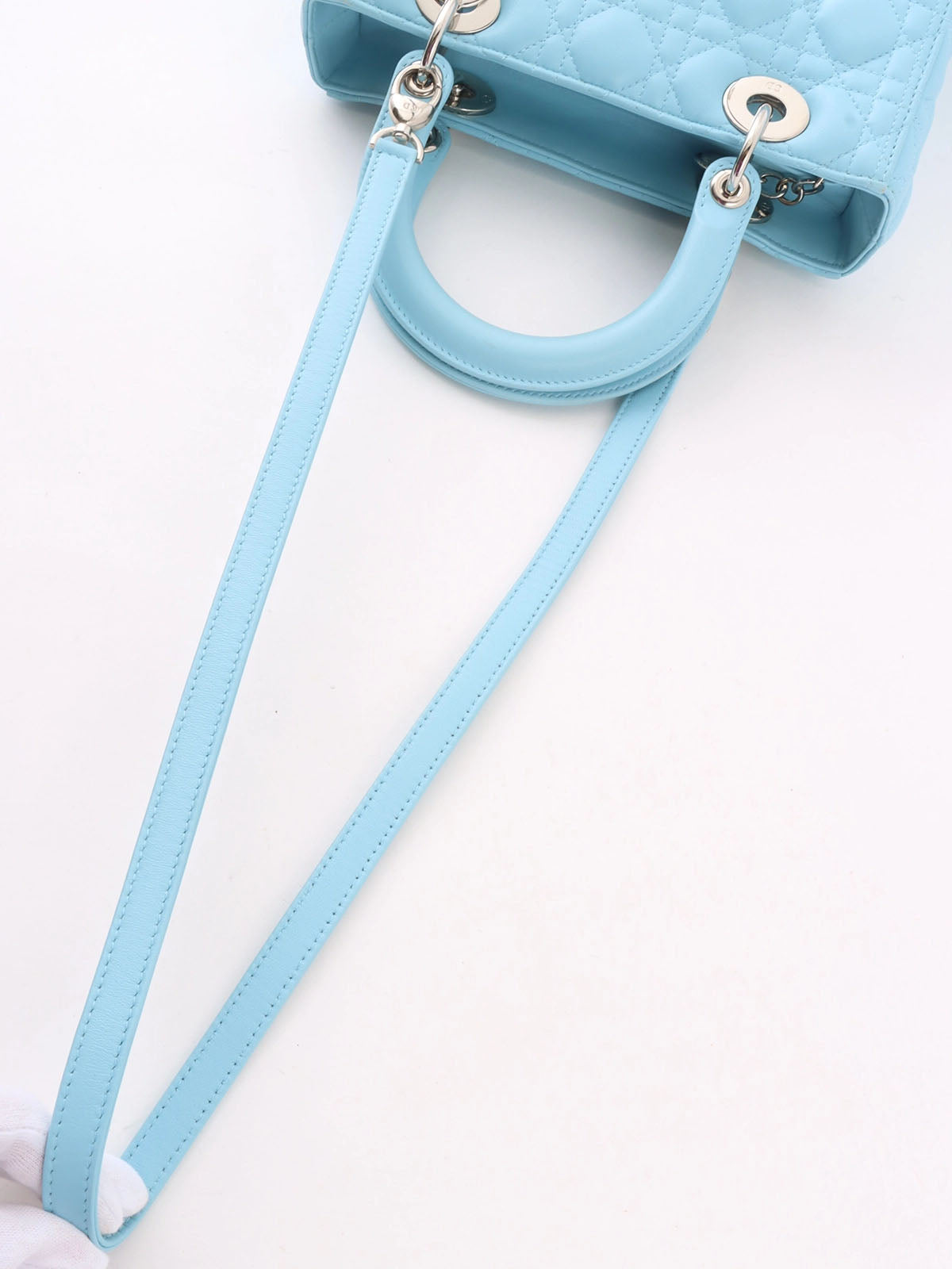 Lady Dior Cannage Stitch 2-Way Bag M Light Blue