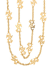 Logo Plate Long Necklace Gold