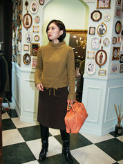 Khaki wool high-neck knit sweater