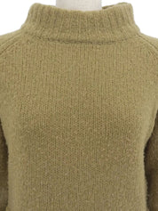 Khaki wool high-neck knit sweater