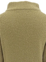 Khaki wool high-neck knit sweater