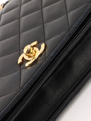 2008 Full Flap CC Turn Lock Chain Bag, Black