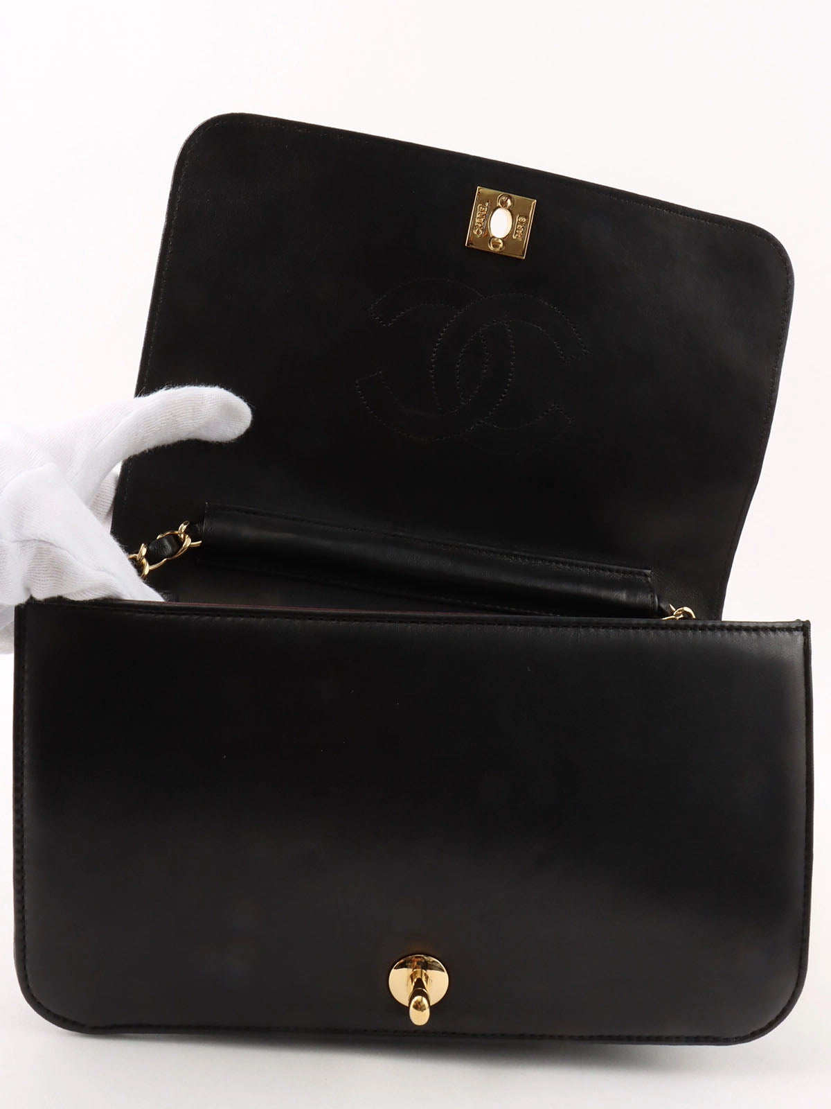 2008 Full Flap CC Turn Lock Chain Bag, Black
