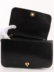 2008 Full Flap CC Turn Lock Chain Bag, Black