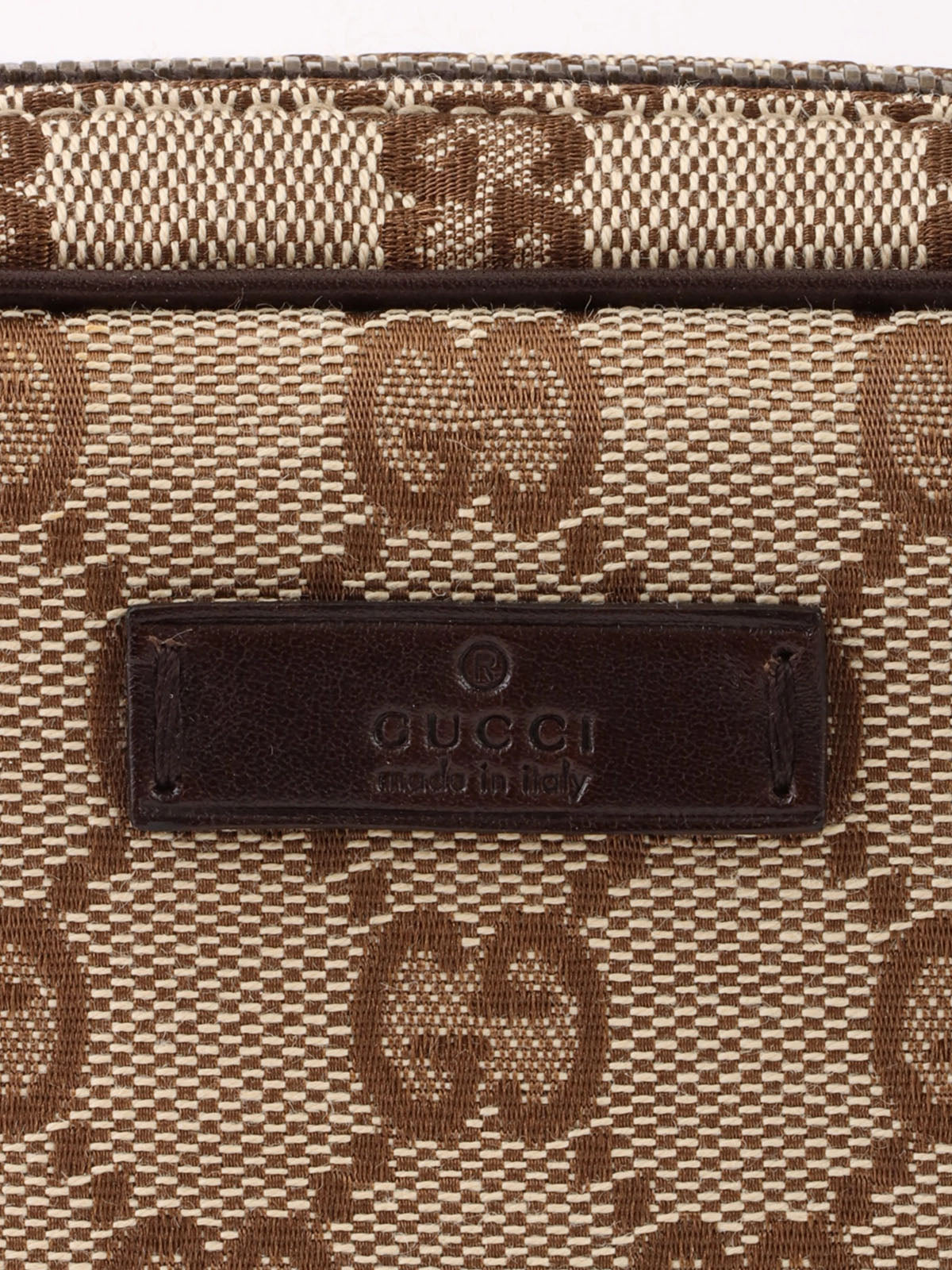 帆布 GG 图案徽标手拿包 米色/棕色