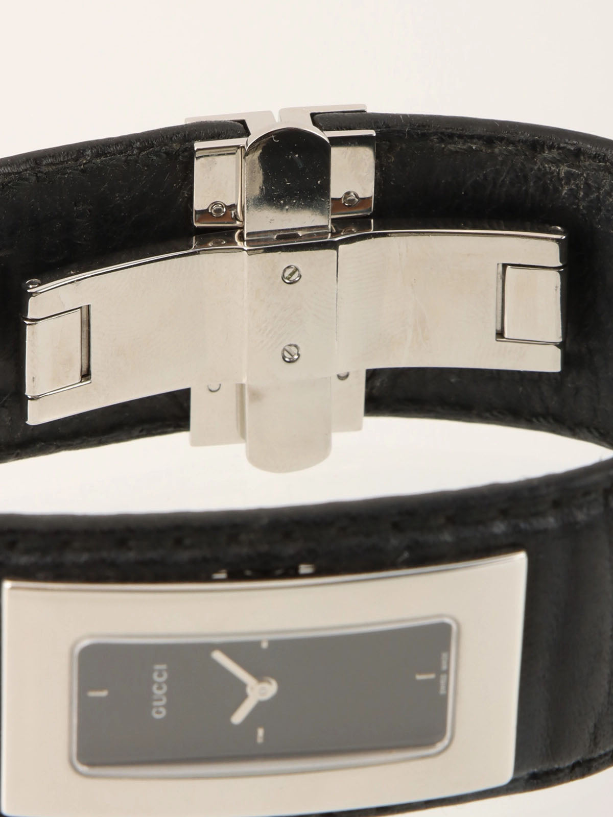 Square Leather Bangle Watch in Black