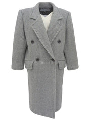 Herringbone pattern double-breasted long coat in gray/white