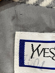 Herringbone pattern double-breasted long coat in gray/white