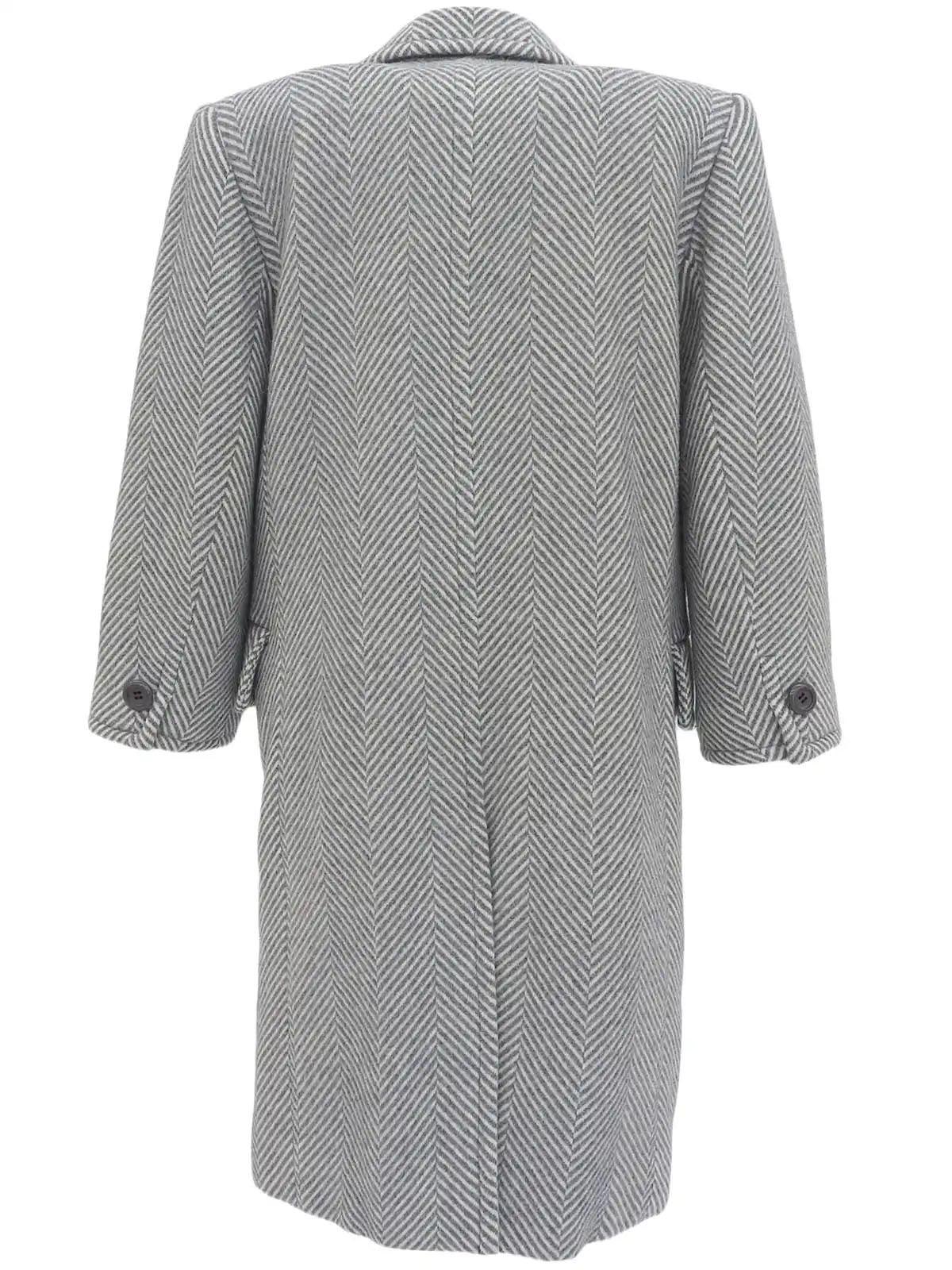 Herringbone pattern double-breasted long coat in gray/white