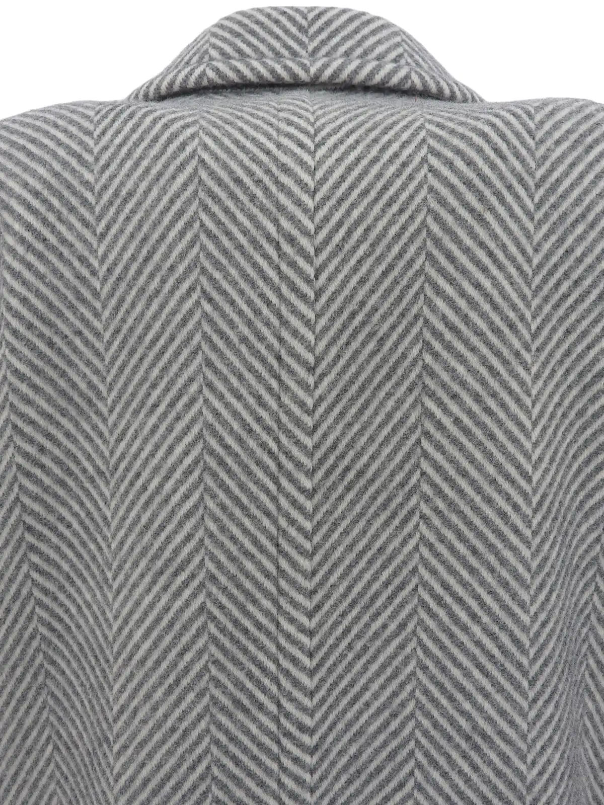 Herringbone pattern double-breasted long coat in gray/white