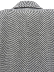 Herringbone pattern double-breasted long coat in gray/white