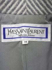 Herringbone pattern double-breasted long coat in gray/white