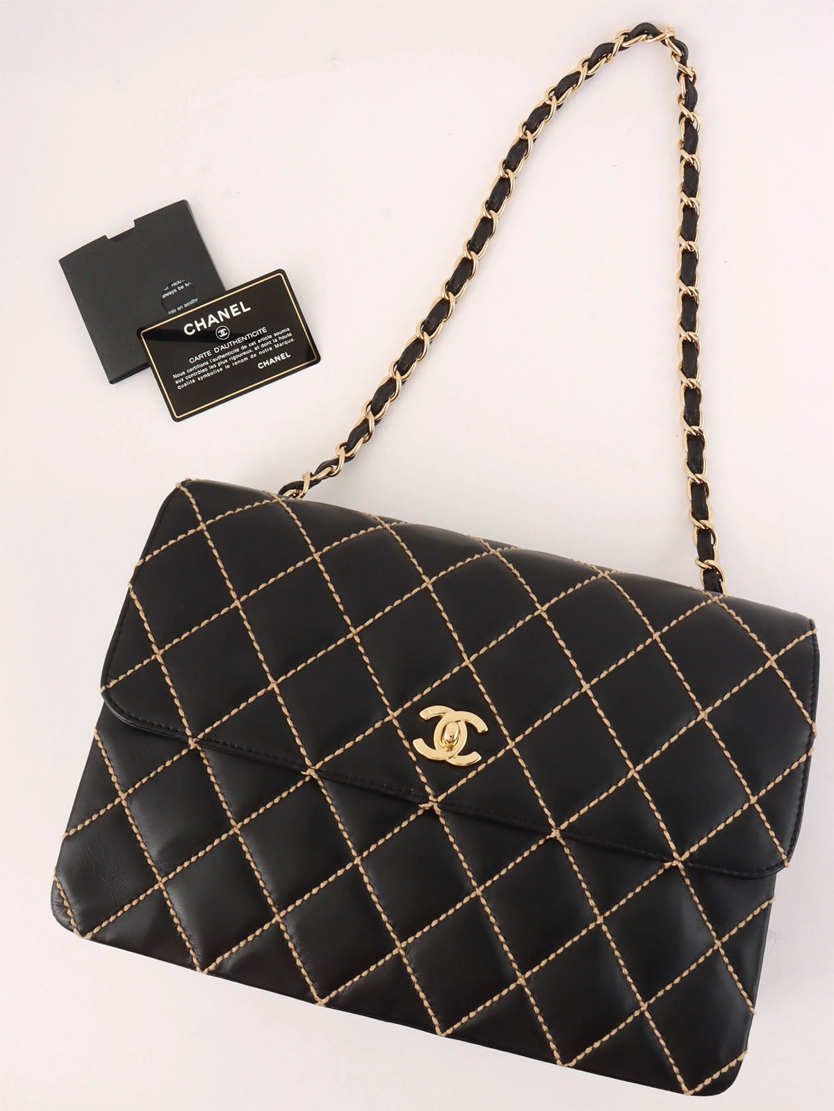 2001 Wild Stitch CC Turnlock Chain Shoulder Bag in Black