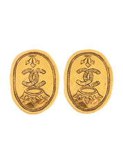 1991 Oval Crown CC Mark Earrings Gold