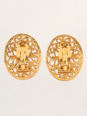 1991 Oval Cutout Design CC Mark Earrings Gold