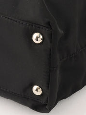 Nylon logo plate tote bag in black