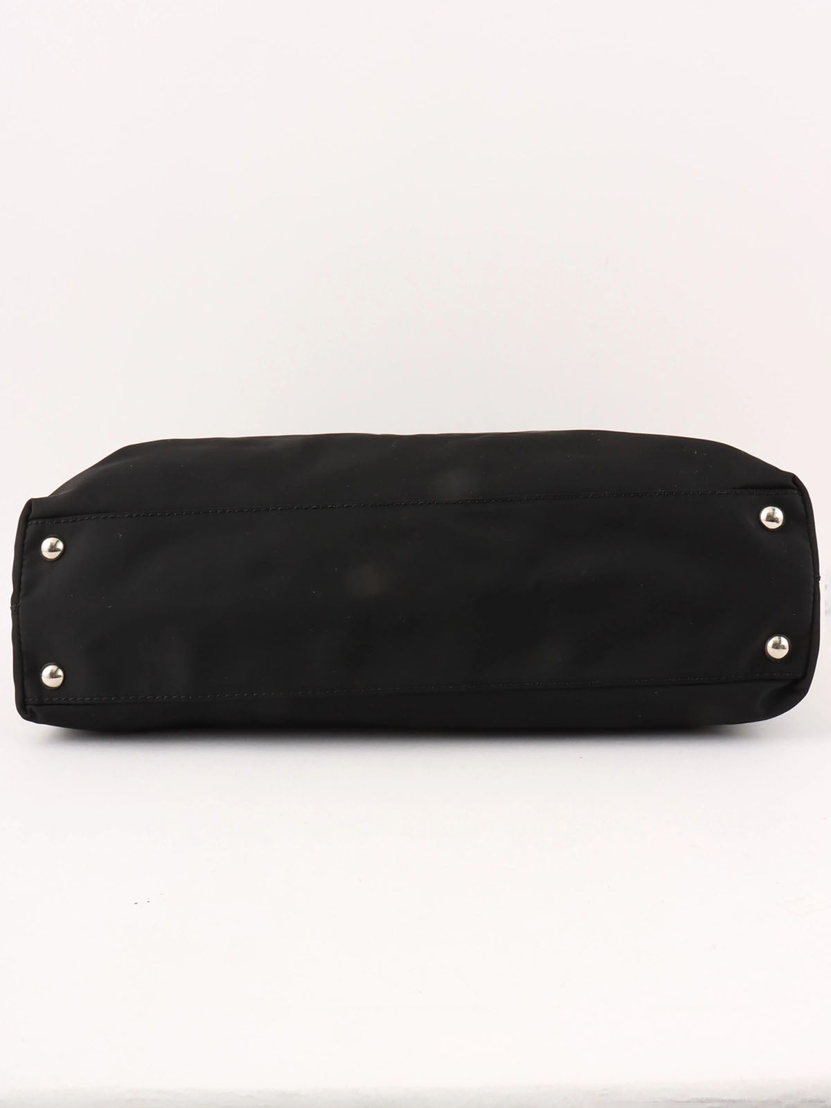 Nylon logo plate tote bag in black