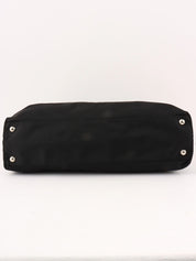 Nylon logo plate tote bag in black