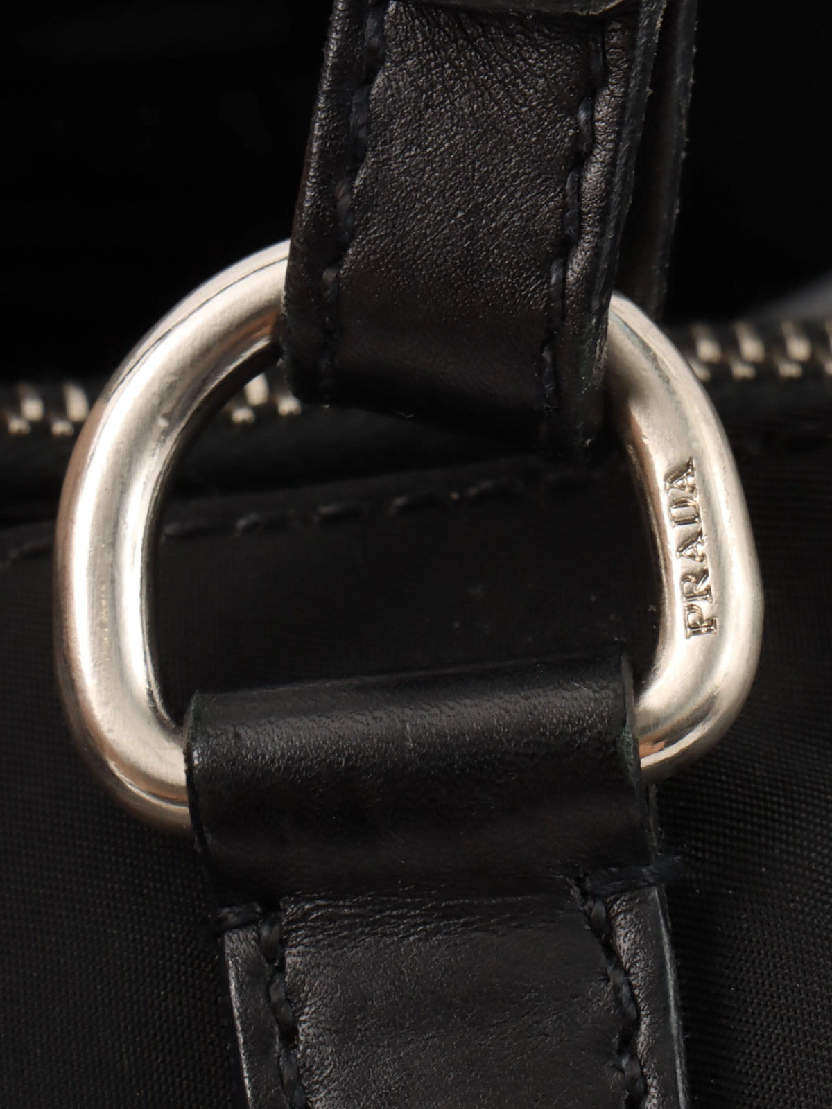 Nylon logo plate tote bag in black