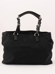Nylon logo plate tote bag in black