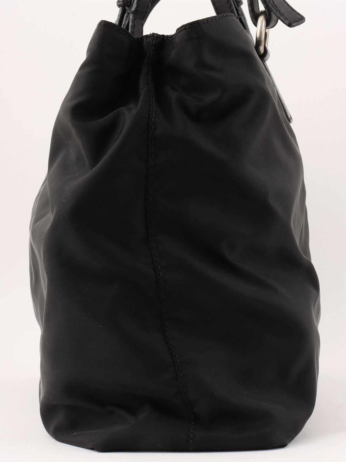 Nylon logo plate tote bag in black