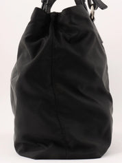 Nylon logo plate tote bag in black