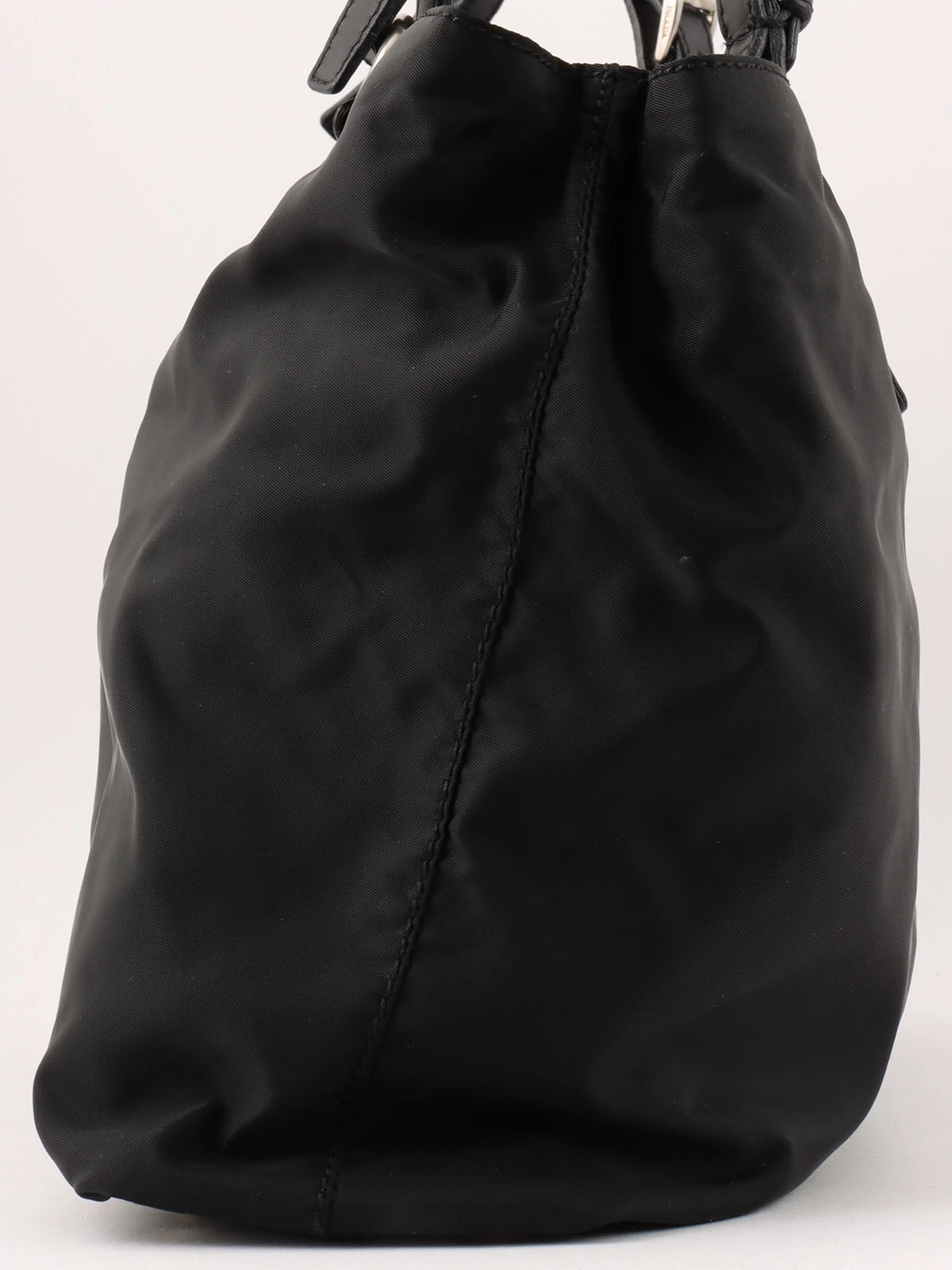 Nylon logo plate tote bag in black