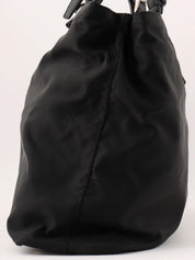 Nylon logo plate tote bag in black