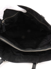 Nylon logo plate tote bag in black