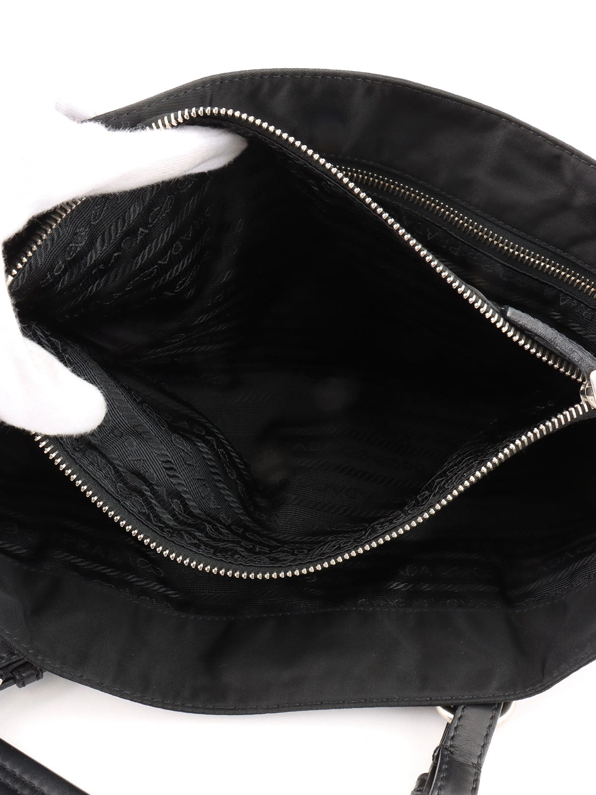 Nylon logo plate tote bag in black