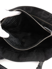 Nylon logo plate tote bag in black