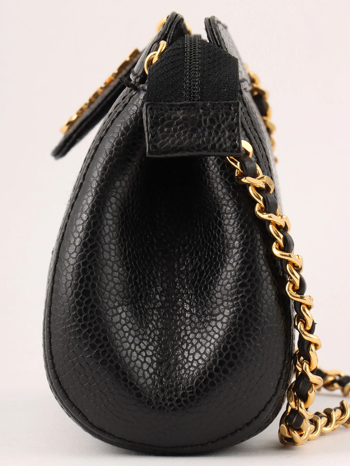 1998 Caviar Skin CC Mark Stitch 黑色迷你链条单肩包
