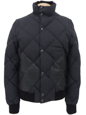 Nylon Leather Combination Logo Button 2-Way Down Jacket in Black