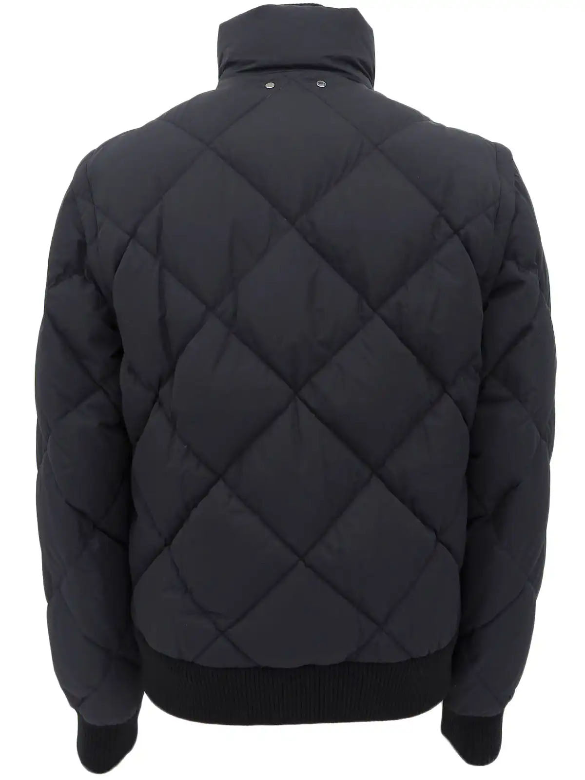 Nylon Leather Combination Logo Button 2-Way Down Jacket in Black