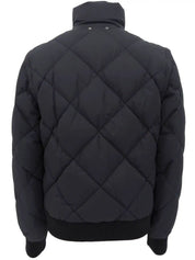 Nylon Leather Combination Logo Button 2-Way Down Jacket in Black