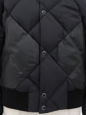 Nylon Leather Combination Logo Button 2-Way Down Jacket in Black