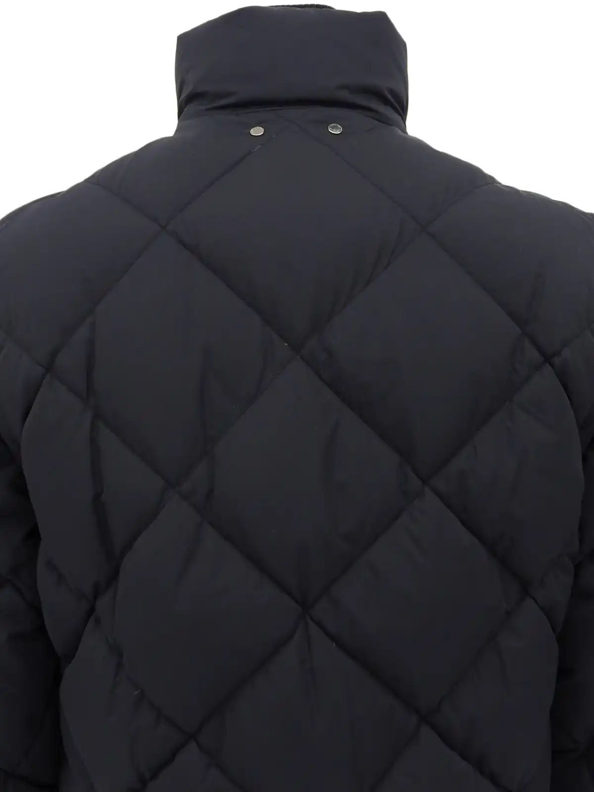 Nylon Leather Combination Logo Button 2-Way Down Jacket in Black