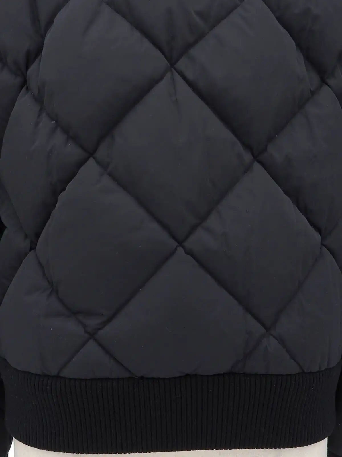 Nylon Leather Combination Logo Button 2-Way Down Jacket in Black