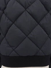 Nylon Leather Combination Logo Button 2-Way Down Jacket in Black