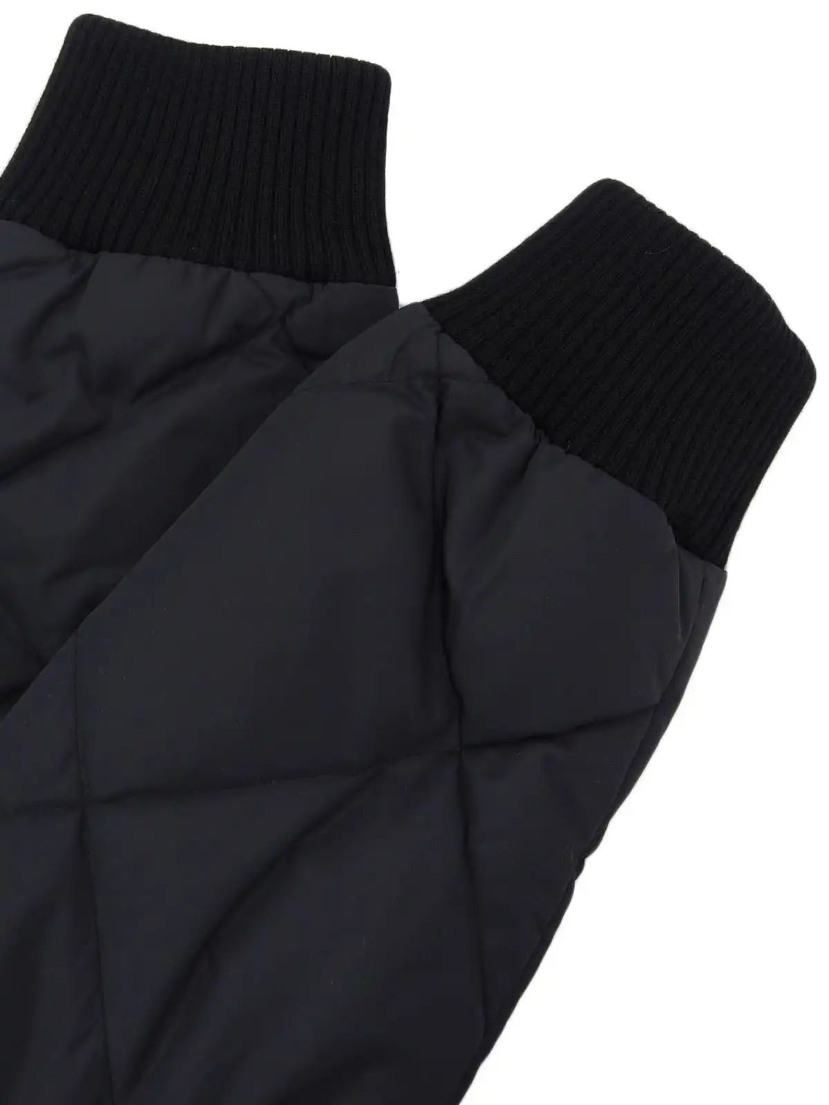 Nylon Leather Combination Logo Button 2-Way Down Jacket in Black
